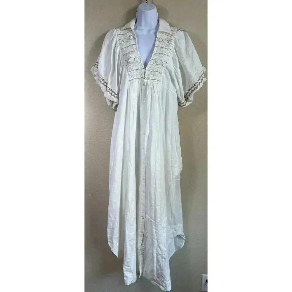 Free People Samantha Shirt Dress Womens Size M Ivory Combo With Pockets NWT - Picture 2 of 15
